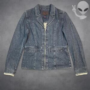 1994 Ralph Ralph Lauren Denim Jacket Medium Blue Custom Crochet Trim Vintage